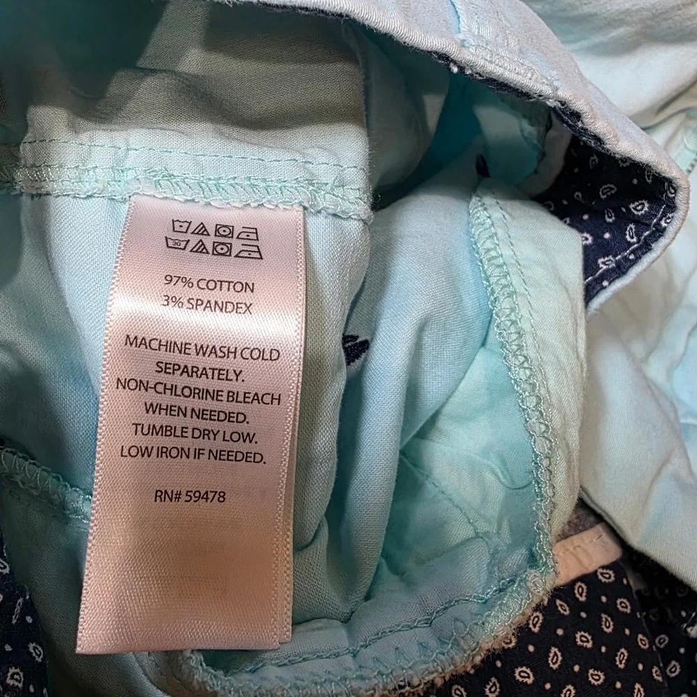 British Khaki Shorts Blue Shark Print Pockets Stretch Casual‎ Chino Size 6